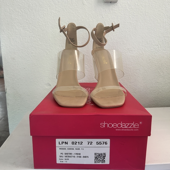 Shoe Dazzle Nude Heels with Clear Straps - Picture 1 of 5